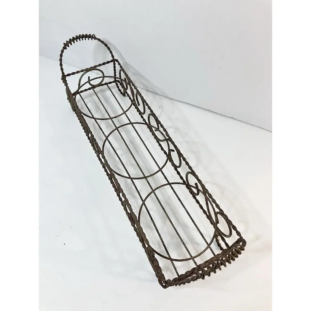 Antique French Metal Wire Table Planter 3 Pot Twisted Curly Iron Stand Holder
